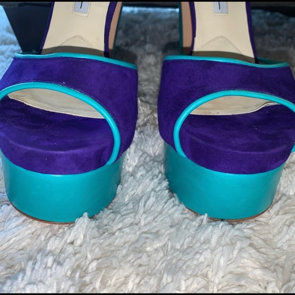 Brian Atwood Color Block Suede Platform Heels Blue - Picture 4 of 8
